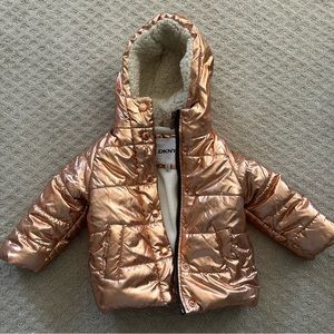 Dkny Rose Gold metallic Girls puffer Jacket 2T
